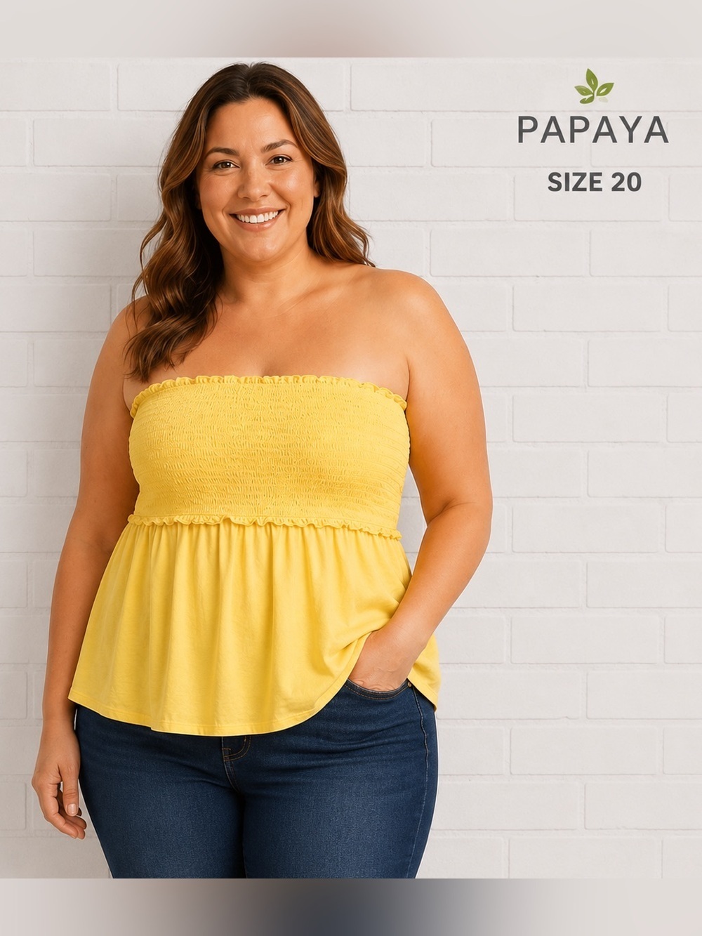 PAPAYA women yellow strapless  elastic top /size 20